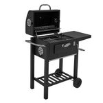 Panana Outdoor Smoker Barbecue Charcoal Portable BBQ Grill Garden, with Warming Rack, Temperature Gauge, Wheels, Large Cooking Grill, Side Table