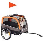 PawHut Dog Bike Trailer, Pet Cart Bicycle Wagon Cargo Travel Carrier Attachment with 2 Doors, Large Wheels, Safety Flag, Portable Dog Trailer for Bicycles, Orange