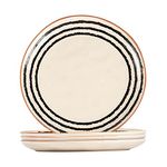 Nicola Spring 4x Monochrome 20.5cm Stripe Rim Stoneware Side Plates - Microwave Safe Rustic Ceramic Porcelain Kitchen Serving Tableware Dish Set