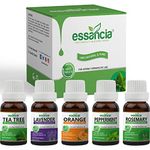 essancia - NATURALLY IN EVERY DROP Pack of 5 Essential Oils Tea Tree, Lavender, Orange, Peppermint, Rosemary Oils, Combo Set For Hair Growth, Steam, Oily Skin, Soap Making etc. 100% Natural