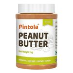 Pintola Organic Unsweetened Peanut Butter Creamy 1kg - High Protein 30g & 9g Dietary Fiber, Made with Organic Peanuts, No Added Sugar, No Preservatives