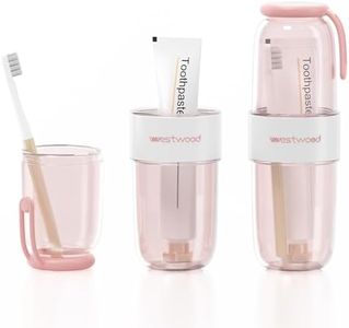 HyJeryty Portable Luxury Transparent Pink Toothbrush Travel Case, Travel Toothbrush & Toothpaste Holder Cover Organizer Container with Mouthwash Cup for Camping, Business Trips, Bathroom Storage