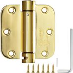 Sophia Self-Closing Door Hinge 3.5 Inch Rounded 5/8 Radius Interior, Spring Loaded Hinge Adjustable Tension for Garage Residential Standard Bedroom Indoor Doors, 2 Pack, Polished Brass