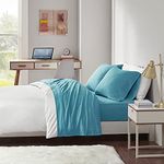 Intelligent Design Cotton Blend Jersey Knit Bed Sheet Set Wrinkle Resistant, Soft Sheets with 14" Deep Pocket, All Season, Cozy Bedding-Set, Matching Pillow Case, Full, Teal 4 Piece