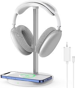 Headphone Stand with Wireless Charger, Gaming Headset Holder Hanger Rack 2 IN 1 Wireless Charging Station Dock for iPhone 15/14/13/12/11 Series, Samsung, AirPods Pro/3/2 and Desk All Headphones, White