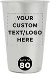 Custom Stainless Steel Mixing Glasses 16 oz Set of 80, Personalized Bulk Pack - Single Wall, Perfect for Hotels, Restaurants, Bars and Even Party Favors - Silver