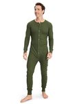 Jockey Men's Loungewear Waffle Union Suit, Military Green Heather, L