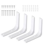 Swpeet 4 Pack 4"L x 4"H Iron Wall Shelf Bracket, Heavy Duty Shelf Support Bracket, Floating Shelf Bracket, Decorative Joint Angle L Steel Bracket Kit Contains 16/40MM Screws, Anchors for Home, White