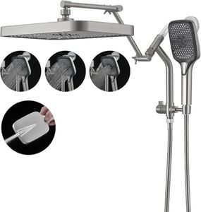 Psylc 14" High Pressure Rain/Rainfall Shower Heads With Handheld Spray Combo (3+1 Settings & Built-in Power Wash Mode), Double/Dual Shower Head With Handheld - Height/Angle Adjustable(Brushed Nickel)