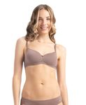 Jockey 1723 Women's Wirefree Padded Super Combed Cotton Elastane Stretch Medium Coverage T-Shirt Bra with Lace Styling_Deep Taupe_34B