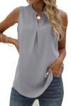 isermeo Women's Basic Pleated V Neck Casual Sleeveless T Shirts Summer Loose Fit Tunic Tank Tops Grey-M