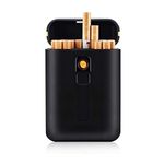 Lighter Cigarette Case,Cigarettes Box USB Lighters 2 in 1,Rechargeable Flameless Windproof Electric Lighter,Black