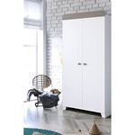 Little Acorns Classic Nursery Double Door Wardrobe with 2 Shelves and 2 Hanging Rails Children's Storage Organiser – White/Grey