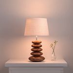 Divine Trends Wood Pebble Table Lamp 19 Inches Height With 10 Inches Diameter Cream Jute Lamp Shade For Bedroom, Bedside, Living Room, Home Decoration, Hotel Pack Of 1 with Led Bulb