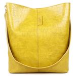 ROVOK Extra Large vegan leather croc embossed hobo shoulder bag - Brown and Mustard Color Options (Mustard)