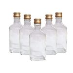 DIAH DO IT AT HOME 10 x Flask Glass Bottles 200 ml (0.2L) & GOLD Metal Screw Caps (Twist on Lids) - Home Brewing Gin Oil Vinegar Wine Vodka