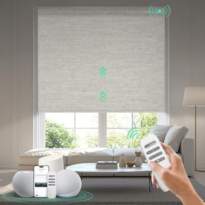 HeyBlinds Motorized Blinds with Remote, 100% Blackout Smart Blinds, Automatic Shades for Windows Compatible with Alexa Google and Homekit, Custom Size (Sun Kissed-Grayish Coffee BO)