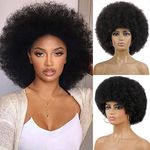 andromeda Afro Wigs for Black Women 70s Short Black Afro Wig Disco Afro Puffy Wigs for Women Kinky Curly Wig 10 Inch Natural Looking Synthetic Wig Daily Party Cosplay Halloween Wig (Black)