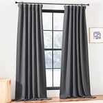 NICETOWN Faux Linen Blackout Curtains 96 inches Long, Pinch Pleated Thermal Curtains Sound Proof Thick Window Drapes for Boys Bedroom/Office/Living Room, Charcoal Gray, W50 x L96, 2 Panels