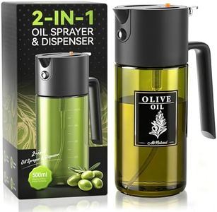 2-IN-1 500ml/17oz Light-Blocking Dark Oil Sprayer for Cooking with Sticker, Dark Green Glass Olive Oil Dispenser Bottle for Kitchen, Even Spray with Portion Control, Perfect for Air Fryer, BBQ - Black