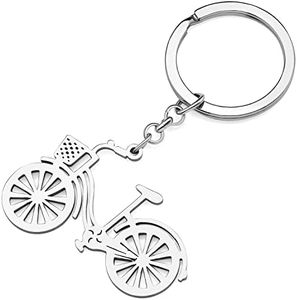 RAIDIN Stainless Steel Gold Bike Keychains Keyring Bicycle Jewelry Gifts for Women Girls Car Purse Keys Cycling Enthusiast Accessories (Silver-112)