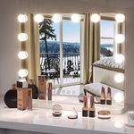 Dripex Hollywood Vanity Mirror with Lights, 50×42cm Large Lighted Makeup Mirror with 14 Dimmable LED Bulbs, Touchscreen Control, Cosmetic Tabletop Mirror for Bedroom, Dressing Room(White)