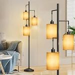 CNXIN 3-Lights Boho Floor Lamps with ON/Off Foot Switch Tree Standing Lamp with Hanging Lampshades Farmhouse Floor Lamp Tall Pole Lamp for Living Room Bedroom Office, 3 PCS 6W Bulbs Included