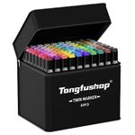 Tongfushop 80 Colored Marker Set, Colouring Pens, Art Pens, Felt Tip Pens, Double Tip Permanent Paint Pens for Drawing, Sketching, Anime and Manga with Carrying Case and Storage Base