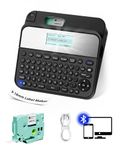 EazeID Label maker D480BT-Bluetooth Rechargeable Label Maker Machine with Tape, QWERTY Keyboard, Backlit LCD Screen|Connect PC & Smartphone|Create on BZ Label Tapes up to ~3/4inch，Idea for Home&Office