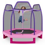 COSTWAY 7ft Kids Trampoline, Heavy Duty Hexagonal Trampolines with Safety Enclosure Net, Seamless Spring Pad and Zipper, Indoor Outdoor Jumping Trampolines for Toddles (Pink)