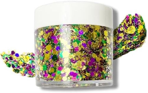 Mardi Gras Glitter Gel for Body, Face, Hair and Lip, Color Changing Glitter Gel Under Light (Mardi Gras)