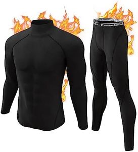 CL convallaria Thermal Underwear for Men, Long Johns Winter Hunting Gear Sport Base Layer Top and Bottom Set Midweight Black L