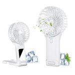 Handheld Fan, USB Rechargeable Mini Portable Fan, Personal Small Silent Hand Fan 4 Speeds with Mirror, Battery Operated Table Desk Fan for Office Outdoor Home Travel (White)