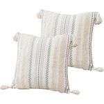 Airbin Boho Lumbar Decorative Throw Pillow Covers, Set of 2 Cute Rectangle Pillow Cases with Tassels Woven, Tufted Boho Cushion Cover for Bed Bedroom Couch Sofa Bedroom Living Room - 18X18