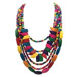 Statement Multicolor Wood Bead Chunky Layered Necklace For Women Multi Layer Color Wooden Beaded Bib Necklace For Women Long Strand African Necklace For Women Fashion Jewelry Costume (01)