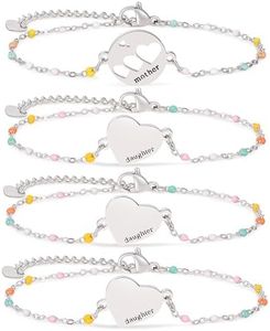 DS Mother Daughter Bracelets Set,18K Gold Plated Stainless Steel Heart Jewelry for Women Girls,Mothers Day Gifts for Mom/Daughter,Adjustable Matching Bracelets for Mommy and Me gift box packaging (Silver-7)