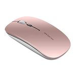 Picktech Q5 Slim Rechargeable Wireless Mouse, 2.4G Portable Optical Silent Ultra Thin Wireless Computer Mouse with USB Receiver and Type C Adapter, Compatible with PC, Laptop, Desktop (Rose Gold)