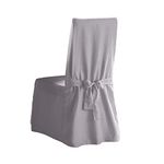 SureFit Cotton Canvas Dining Chair One Piece Slipcover, Full Length Skirt and Back Ties, Relaxed Fit, High Back Armless Chair Cover, Gray Color