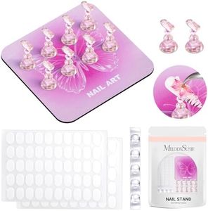 MelodySusie Nail Stand for Press Ons, Super Pink Metal Square With Butterfly Pattern Magnetic Base for Painting Display with Brush Holder And Reusable Double-Sided Tape for Home DIY Salon Supplies