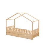 Kingwudo® Pine Wood Kids Bed Frame with 2 Drawers Child Bed Scandinavian House Style Standard Single Bed Frame for Bedroom Furniture,White or Natural Mattress (WITHOUT) 90x190 cm (Natural Wood)