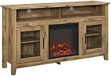 Walker Edison Glenwood Rustic Farmhouse Glass Door Highboy Fireplace TV Stand for TVs up to 65 Inches, 58 Inch, Barnwood