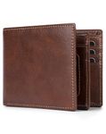 Swallowmall Leather Wallets for Mens RFID Blocking Slim Wallets Credit Card Holder Bifold Wallets with ID Window and 13 Card Slots for Him (Texas Brown)