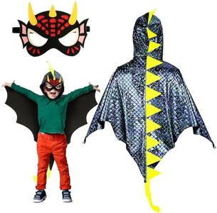 Landifor 2pz Costume da Mantello da Dinosauro Mantello Dinosauro Bambino Dinosauri per Bambini Mantello con Maschera Cosplay Drago Nero-per Bambini Festa Idea Regalo Carnevale Travestimento (Nero)