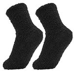 ALLY-MAGIC Mens Fluffy Slipper Socks Bed Cosy Warm Thermal Socks for Men with Grippers Winter Warm Thermal Socks Winter Fleece Cozy Comfy Fuzzy Socks Non Slip Y2-NSMMW (Black)