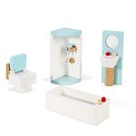 SOKA Wooden Bathroom Playset Pretend Play Doll House Furniture Set Realistic Miniature Display Model Figures Loo Bathtub Toilet Sink for Children Kids Girls Ages 3 year old +