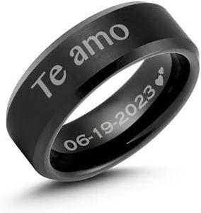 LerchPhi 8MM Titanium Mens Fashion Matte Brushed Black Custom Engrave Wedding Band Hypoallergenic Ring in Size 10