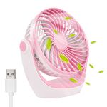 TANNESS USB Desk Fan - 3 Speed, Quiet, 360° Rotation - Portable Mini Fan for Home, Office, Travel - Strong Airflow, Silent, Compact, USB Rechargeable - Powerful Cooling Desktop Fan - White & Pink