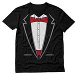 Tstars - Printed Suit & Tie Tuxedo - Red Bow Tie Bachelor Party T-Shirt Medium Black