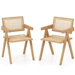 COSTWAY Dining Chairs Set of 2, Bamboo Mid Century Kitchen Chairs with Imitation Rattan Backrest, Mesh Seat & Anti-slip Feet, Wicker Side Accent Armchair for Home Living Dining Room