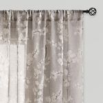 FMFUNCTEX Tan Sheer Curtains for Living Room White Floral Print Curtains 84 Inches Long for Bedroom Plum Blossom Flax Linen Blend Drapes Semi Sheer Rod Pocket Window Curtains 2 Panels Taupe